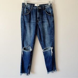 One Teaspoon High Waist Freebird Distressed Jeans Ankle Zips Raw Hem Rigid Sz 26